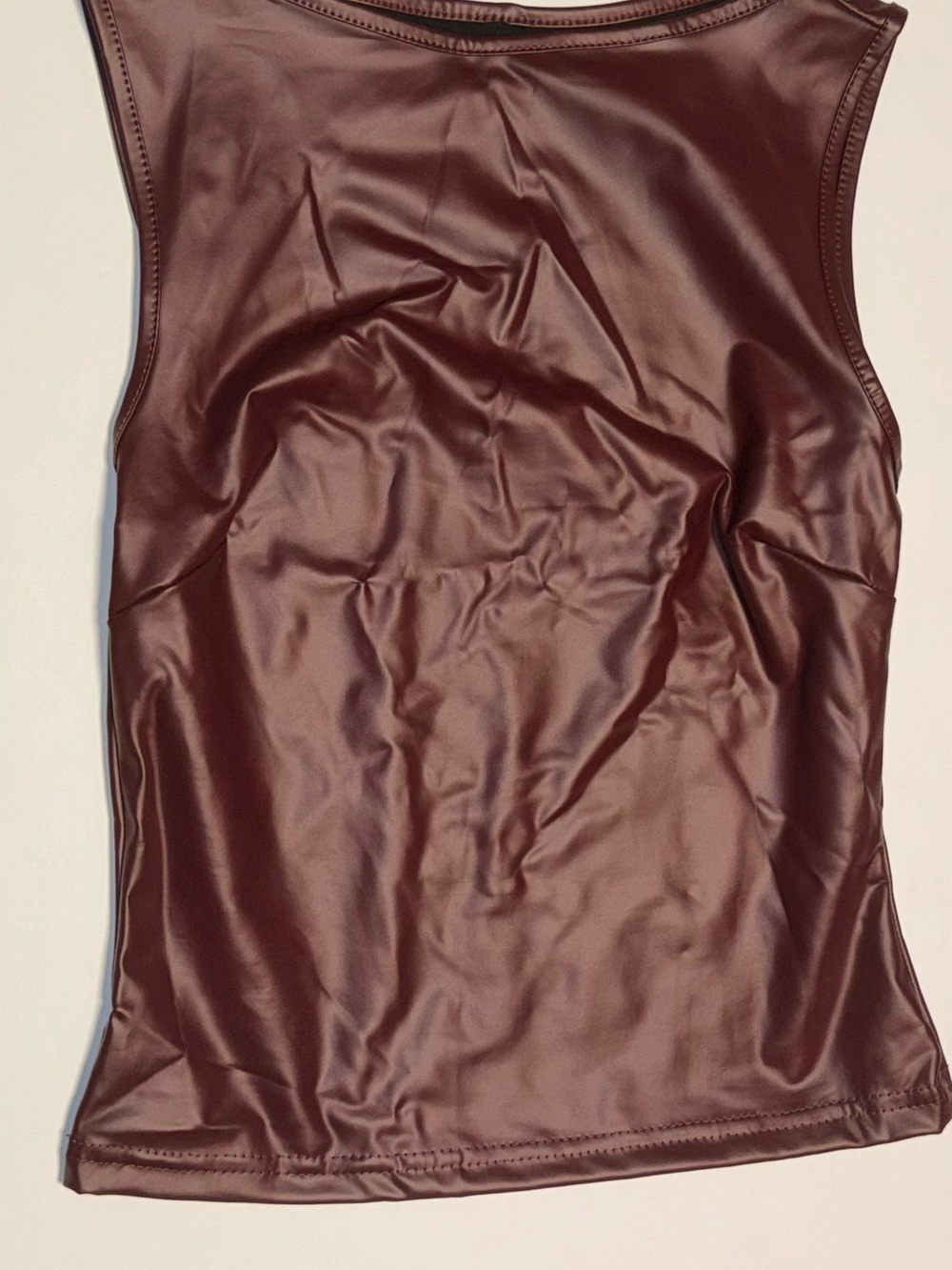 Sleeveless Shiny Faux Leather Tank Top - Deep Brown